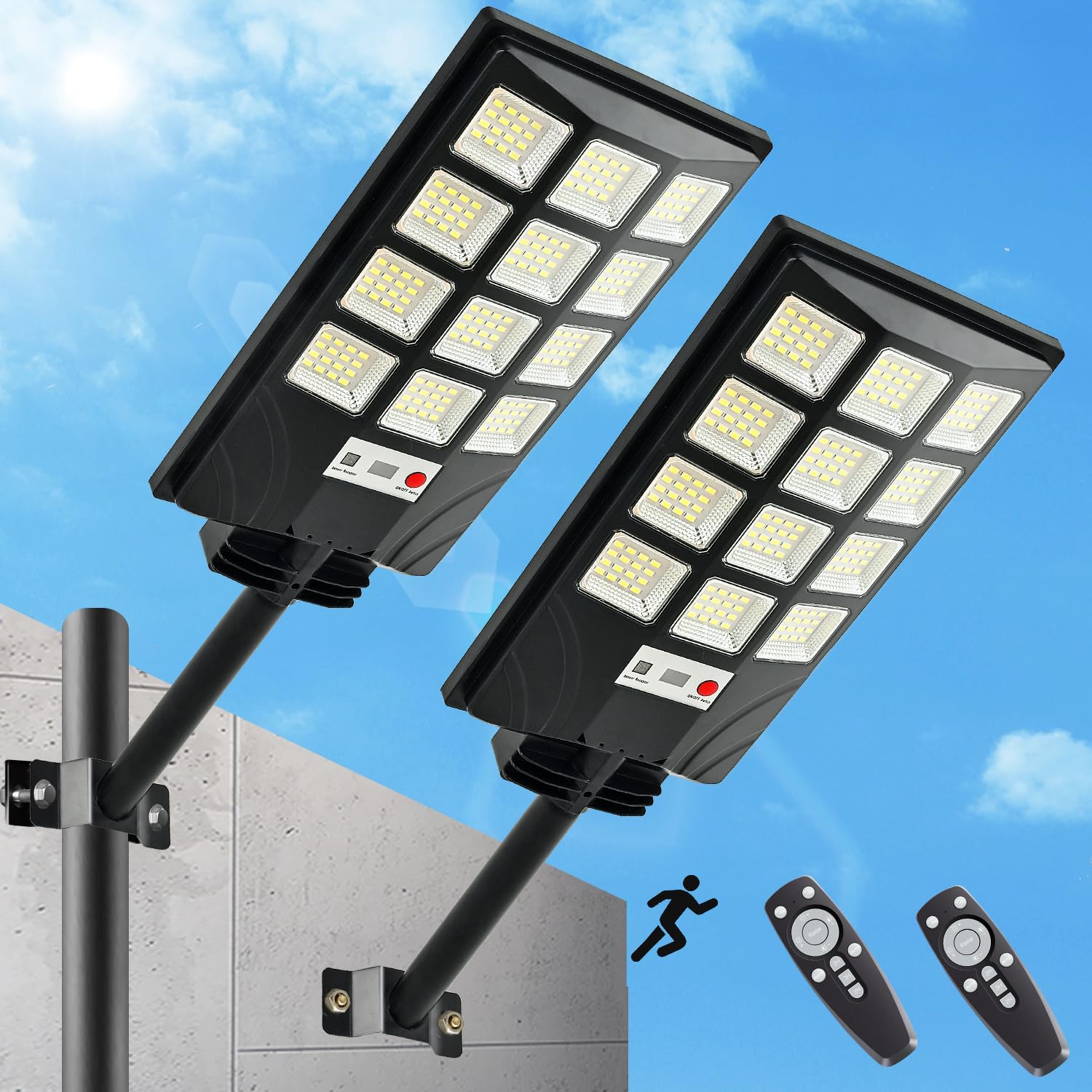 2pcs Solar Street Lights Outdoor Waterproof 600W 15000LM Solar Street Lights for Outside Parking Lot 192 5730LEDs Dusk to Dawn Solar Outdoor Lighting Motion Sensor Light for Garage-image-37
