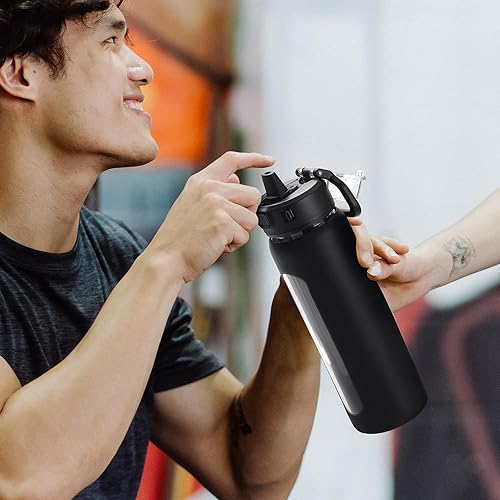 Miniatura 6 de Kodrine Botella de agua con popote y asa de transporte, botella de agua de vidrio de 24 onzas con tapa de bloqueo a prueba de fugas con boquilla de