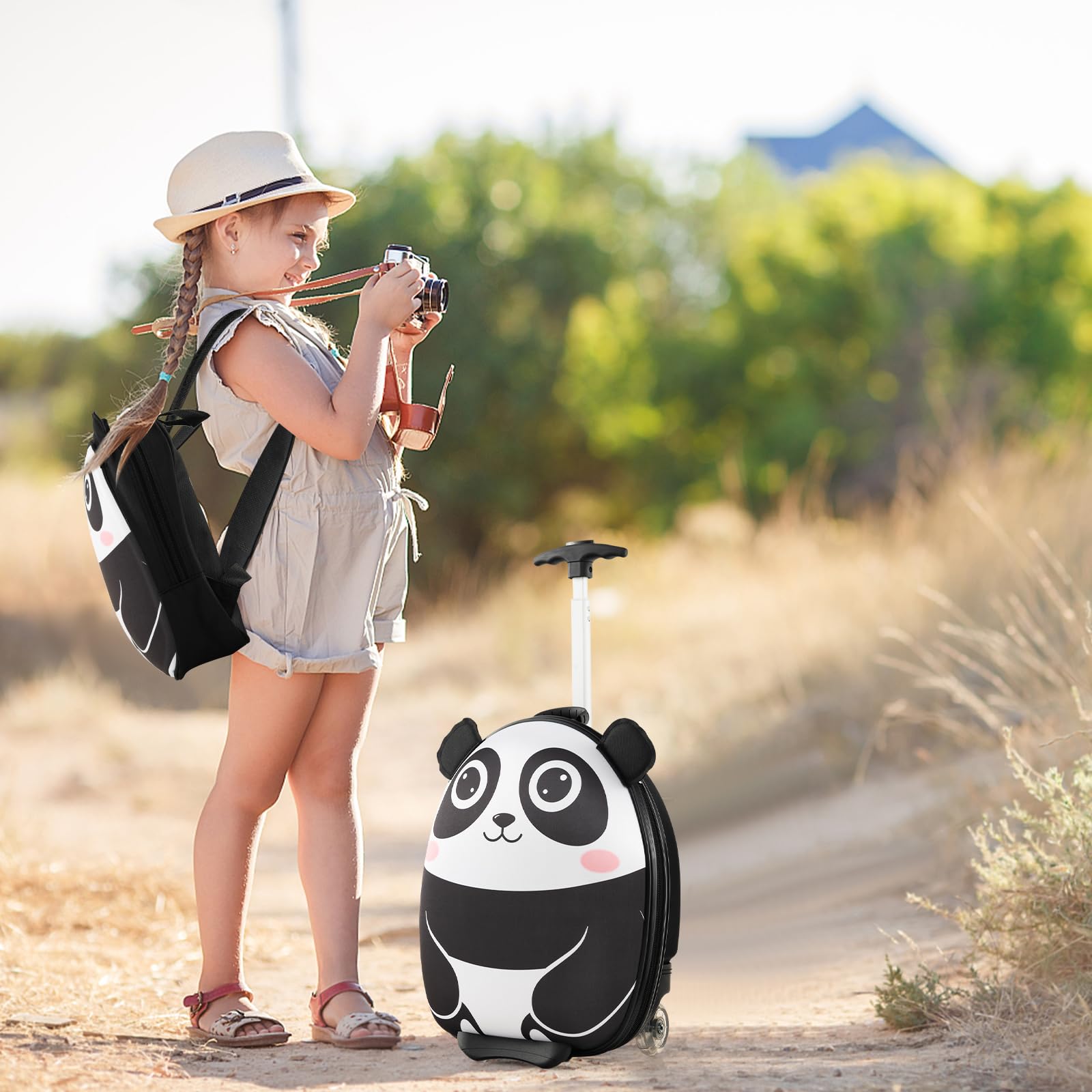 SOARS Valise Enfant 16" + Sac à Dos 12", Valise Cabine Enfant à roulettes avec Poignée Télescopique à 3 Niveaux, Matériau Robuste Léger de 1,5 KG, Valise Enfant Fille &Garçon 3+ Ans, Panda