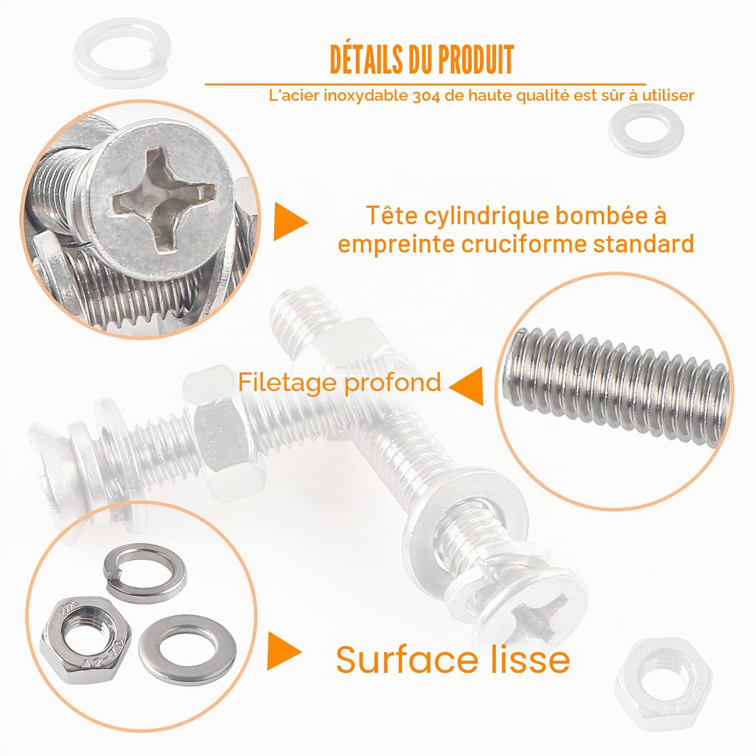 680pcs M3 M4 M5 M6 Boulons et écrous et Rondelles Acier Inoxydable 304 Croix Vis à Tête Fraisée Machines Vis Assortiment de Réparation Kit