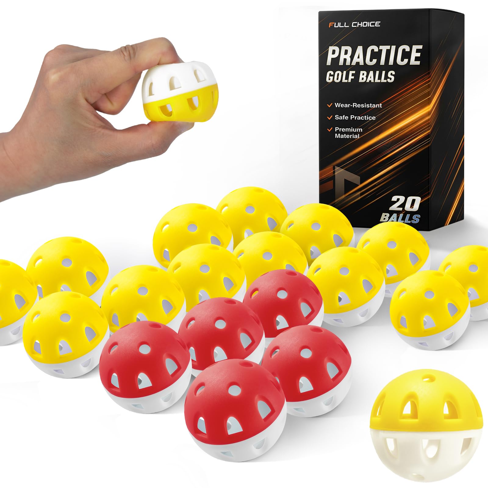 Full Choice 20 Airflow Practice Balls, Limited Flight, 15 Yellow&5 Red