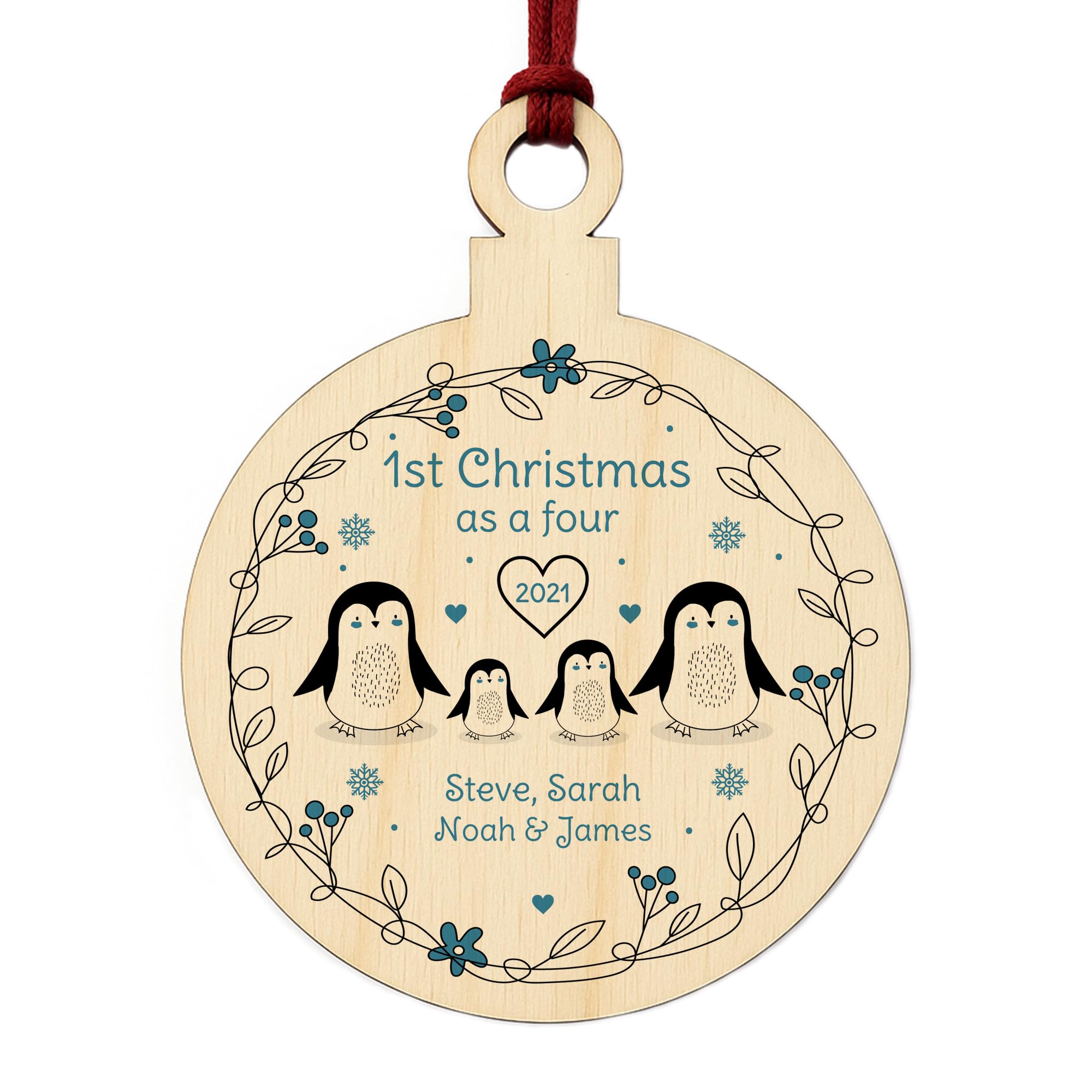 Personalised Family Christmas Tree Bauble Wood 1st Christmas As A Four Mummy Daddy Gift