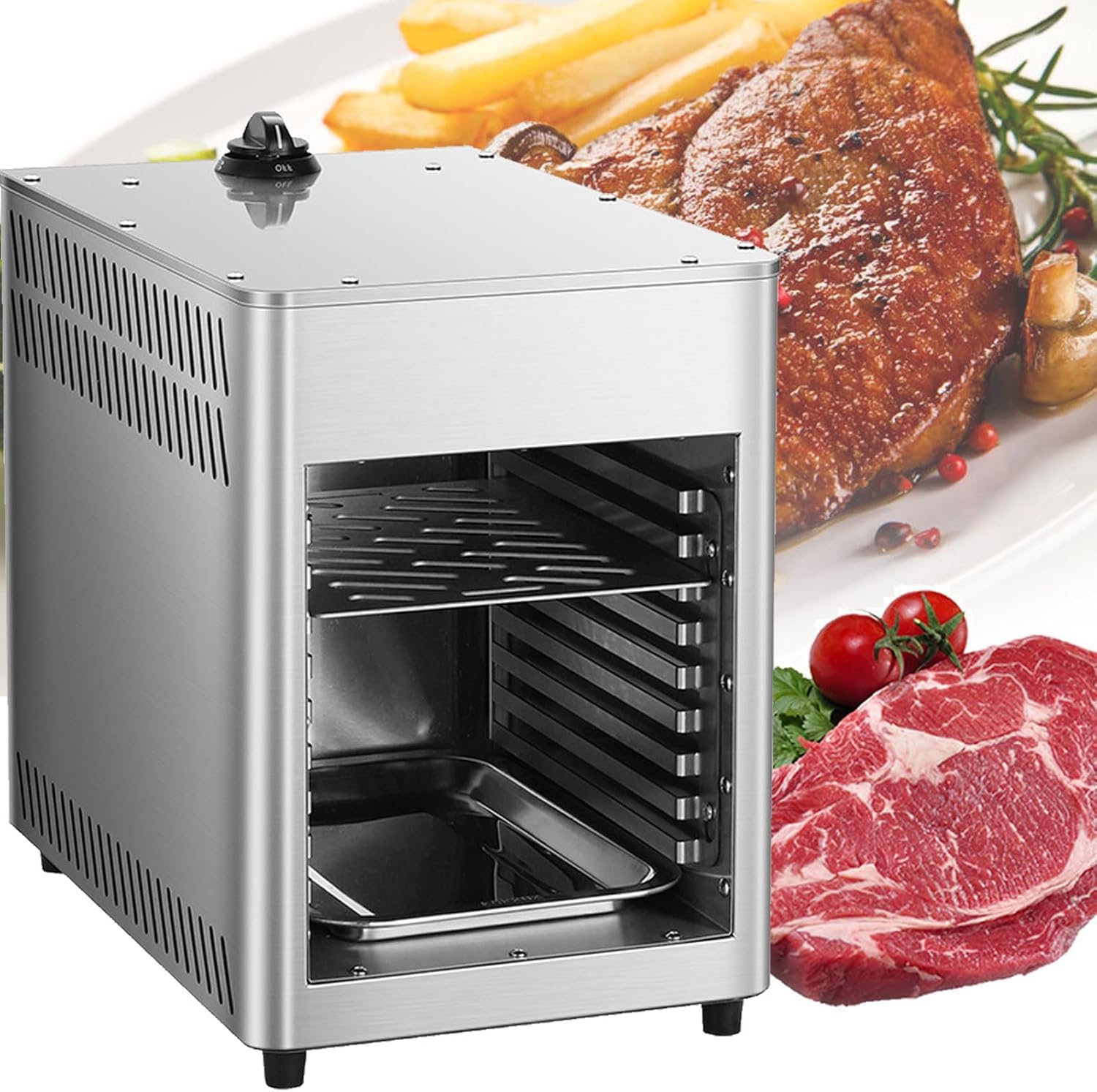 Griglia per bistecca a gas in acciaio inox, temperatura regolabile per cucinare manzo, verdure, pizza e pane - Attrezzatura da cucina commerciale ad alte prestazioni