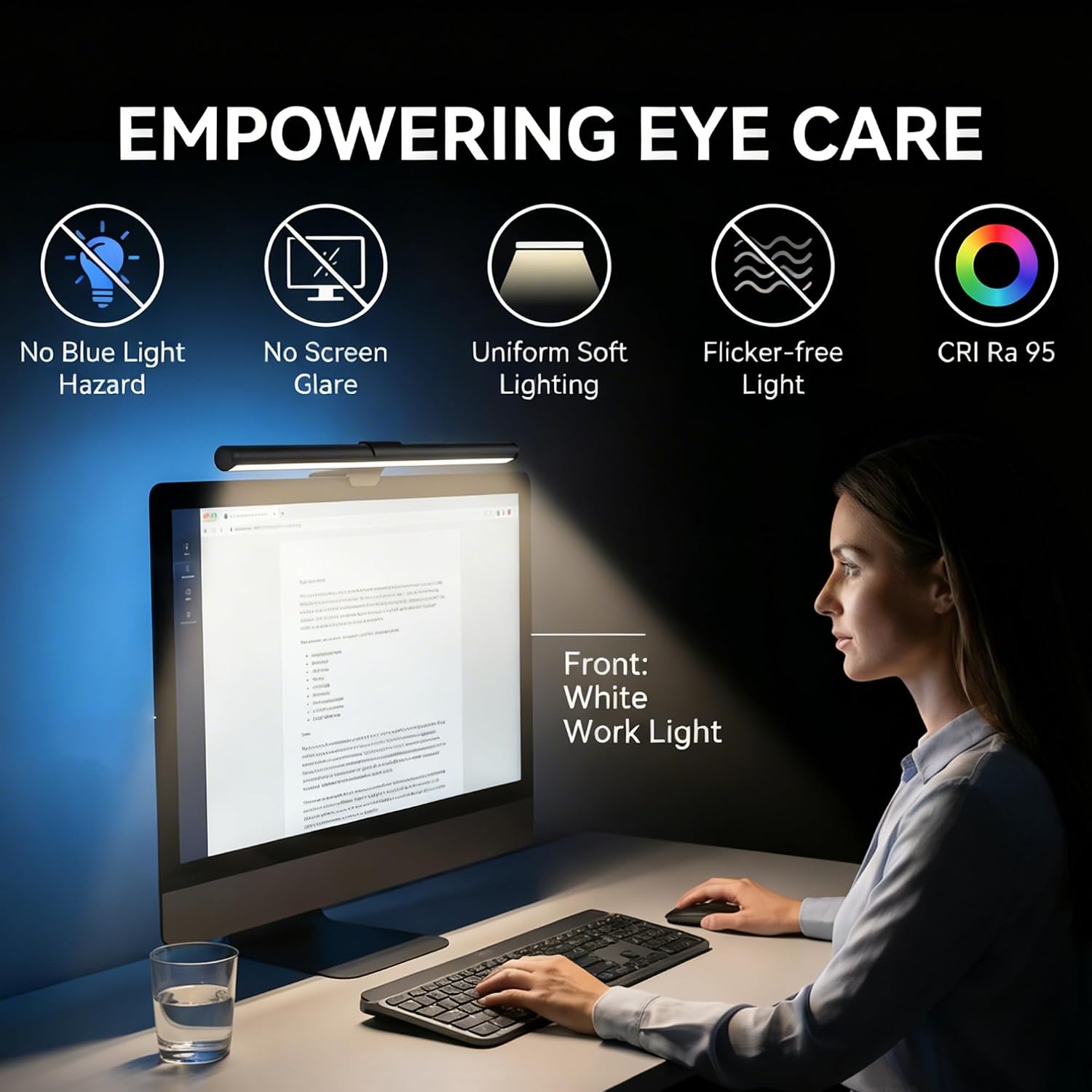 Monitor Light Bar with Touch Control, RGB Desk Lamp Full Spectrum Screen Lamp, Glare-Free Low Blue Light Monitor Lamp with Memory Mode, USB Powered for Gaming, Office & Work - 2