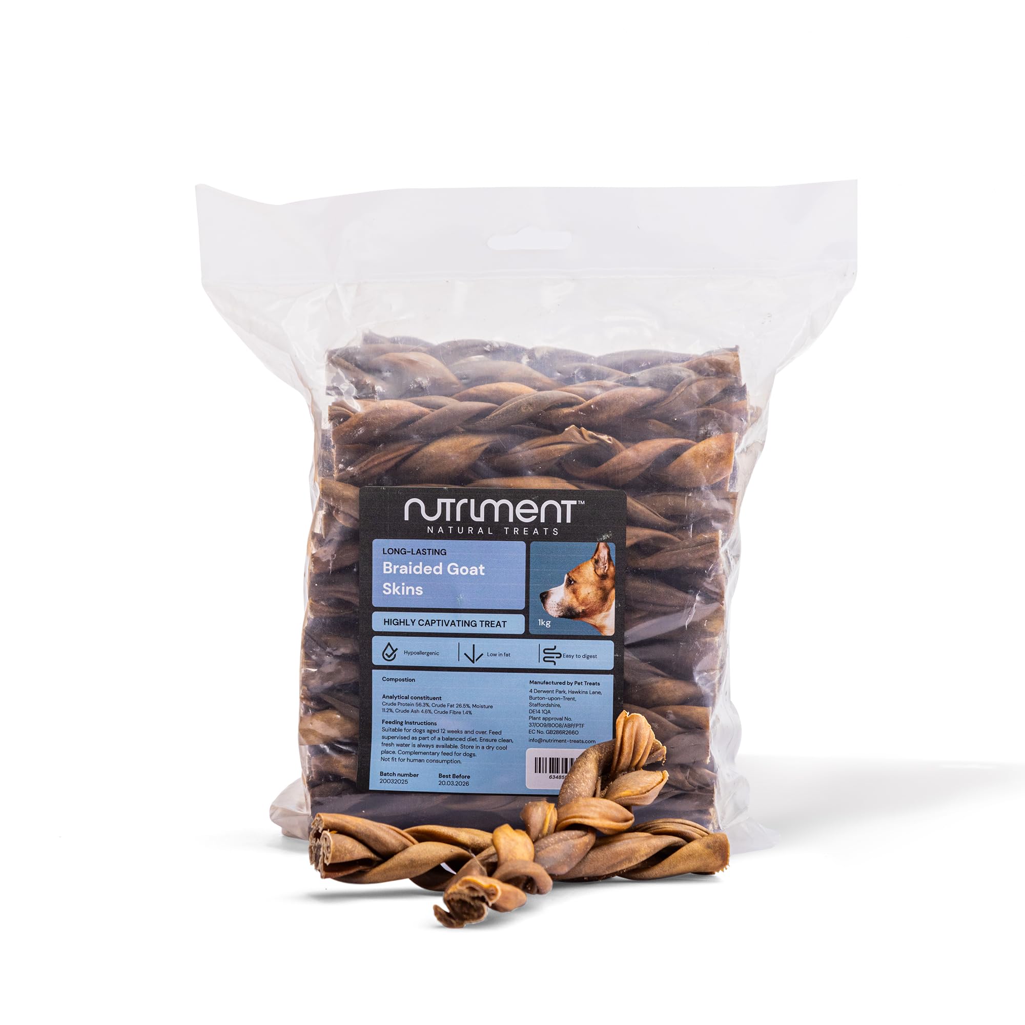 Natural Treats Braided Goat Skin for Dogs (1kg) Hypoallergenic High Protein Low Fat Long-Lasting Chew Treats