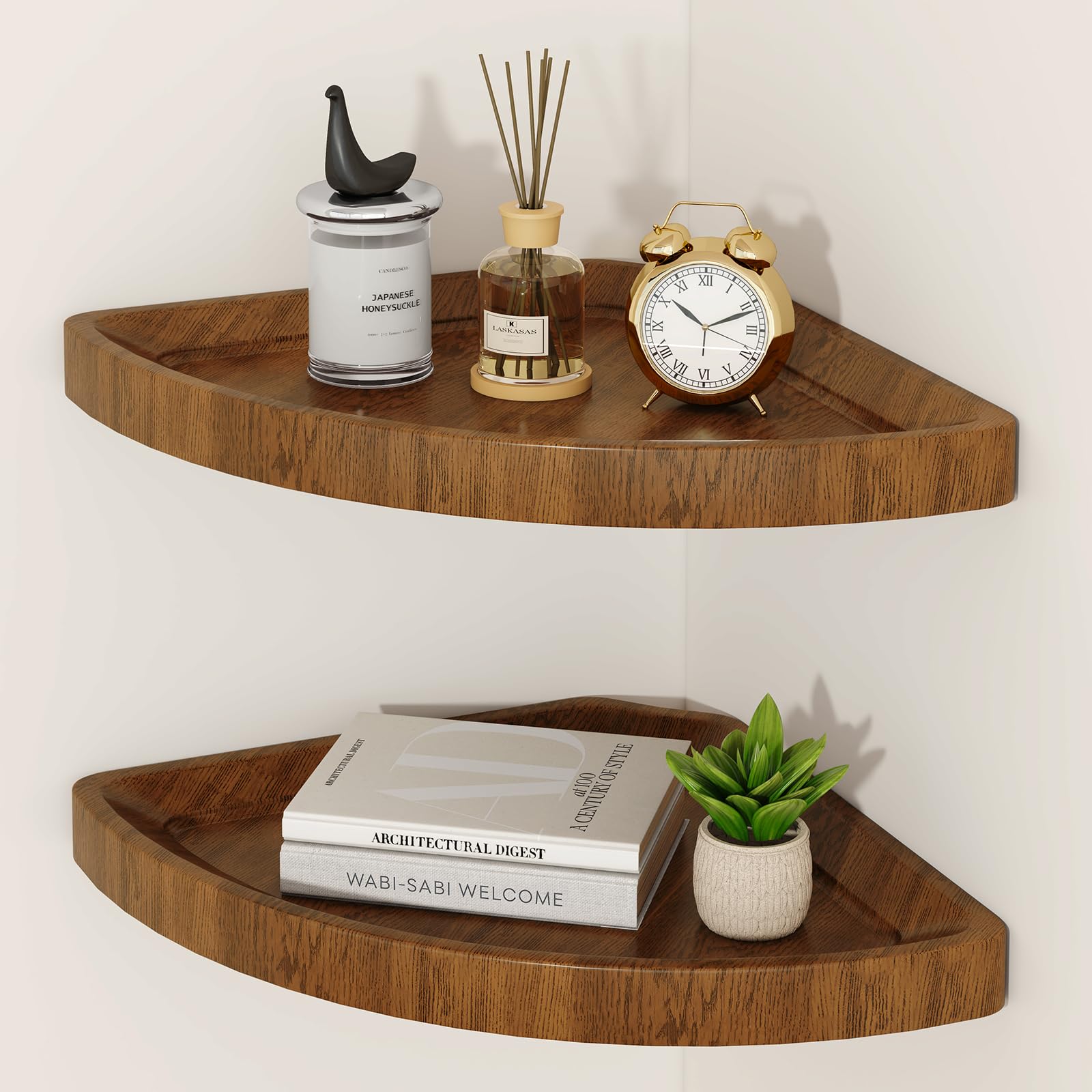 YMYNY Corner Shelf Wood 2 Set Floating Shelves Vintage brown HFS001H-2