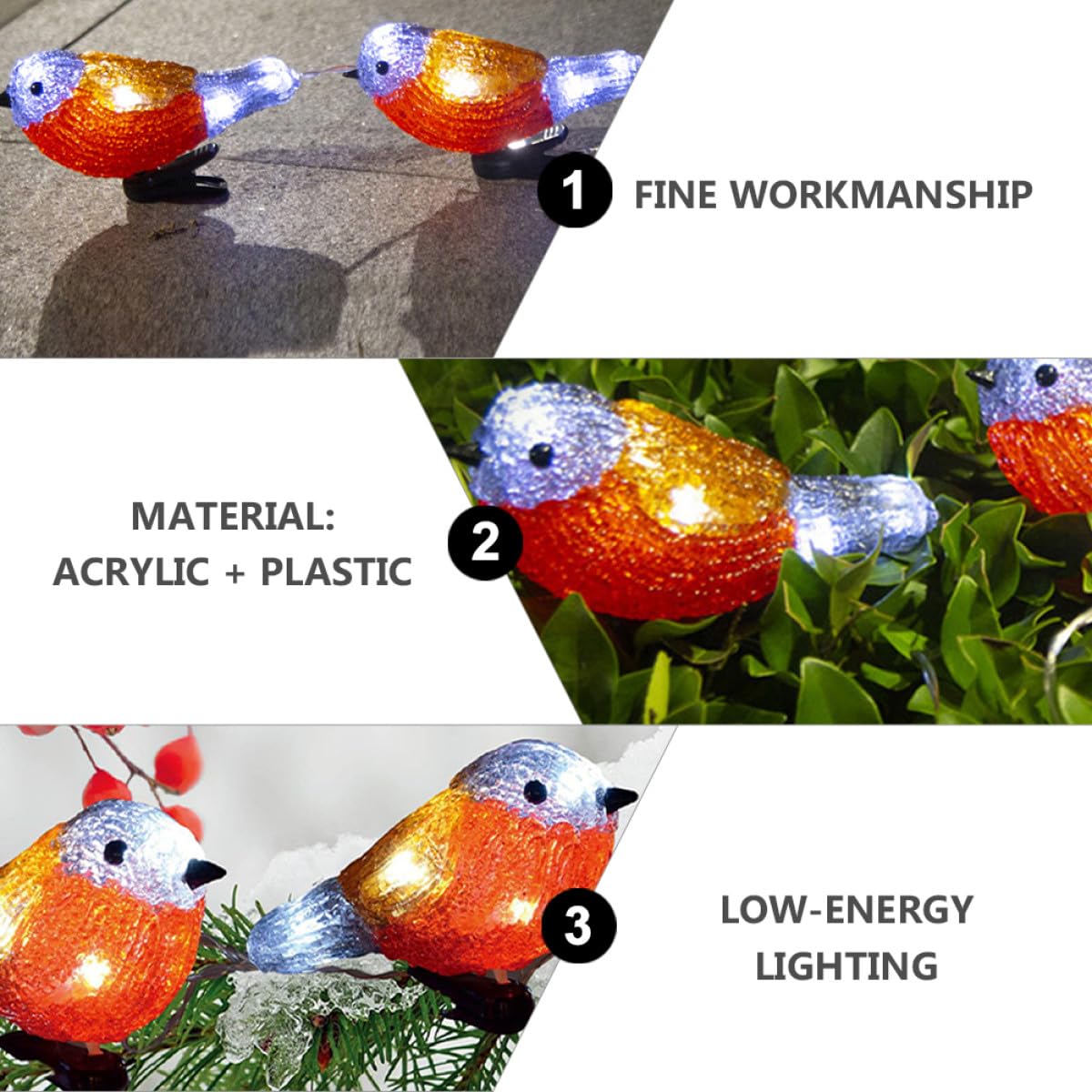 Solar LED Rotkehlchen Lichterkette aus Acryl Kunststoff Ip65 1 Satz | Garten und Hof, Rot, Energiesparend mit Geringem Verbrauch, Dekorative Außenbeleuchtung