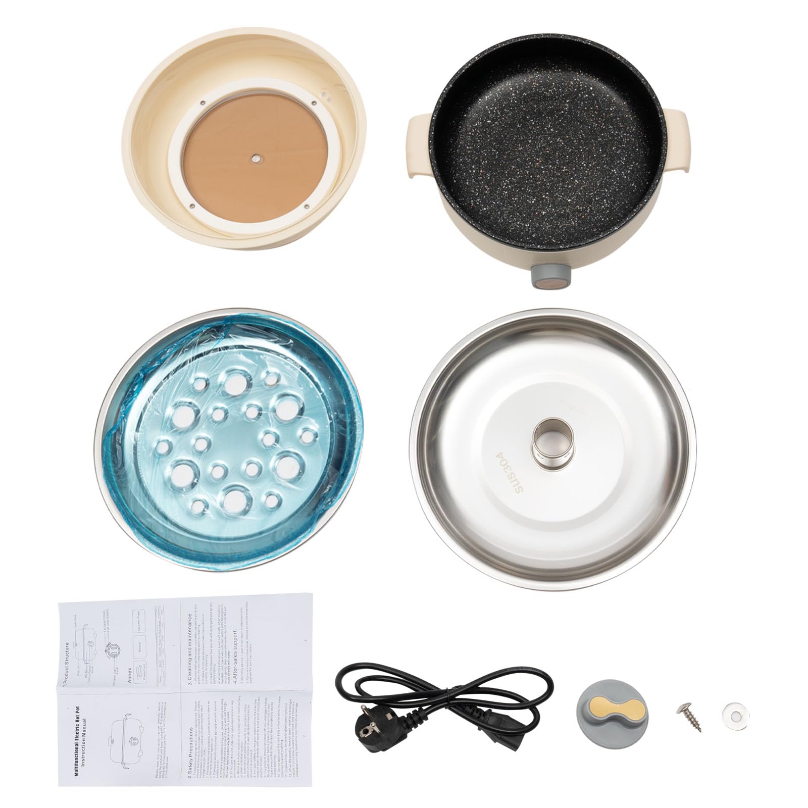 1.5L Elettrico Hot Pot, Mini Multicooker con 2 Vassoi per il Vapore per 1-2 Persone, Ideale per Famiglie, Studenti, Appartamenti, Uffici, Gite, Campeggio, Pic-Nic (Cachi)