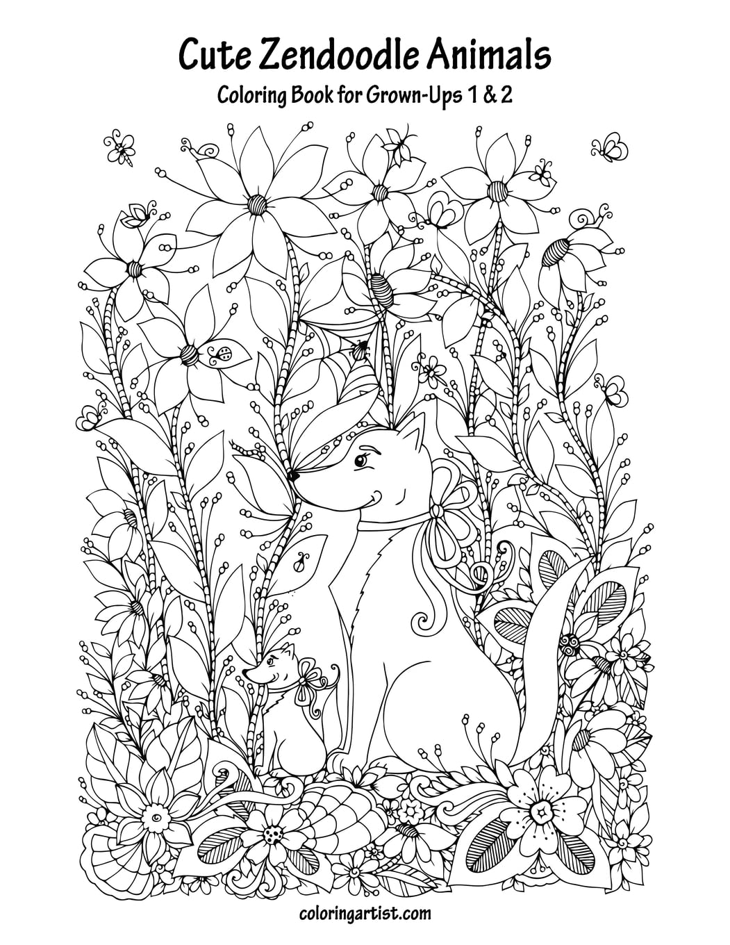 Cute Zendoodle Animals Coloring Book for Grown-Ups 1 & 2