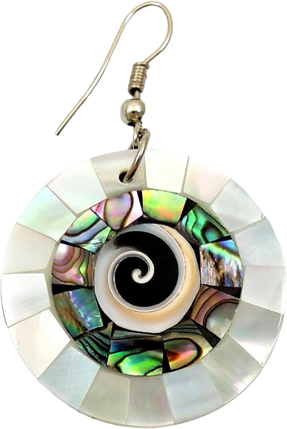 Iridescent Paua Abalone Earrings, Natural Shiva Eye Mother of Pearl Dangle Drop Earrings, Handmade Seashell Fashion Jewelry CA285-A - Image 3
