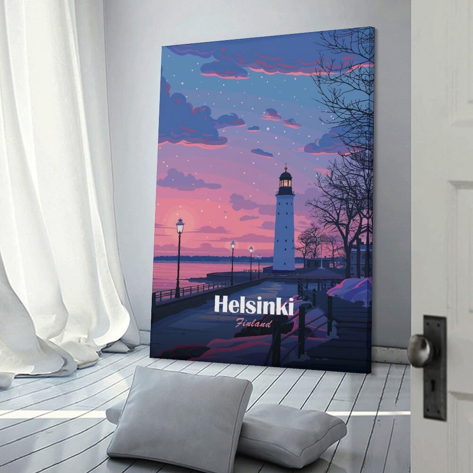 Junmoney Decorative Canvas Print Helsinki Lighthouse at Sunset, 24x36inch(60x90cm), for Study, Office Or Apartment Decor, Gift Idea for Housewarming And Birthdays
