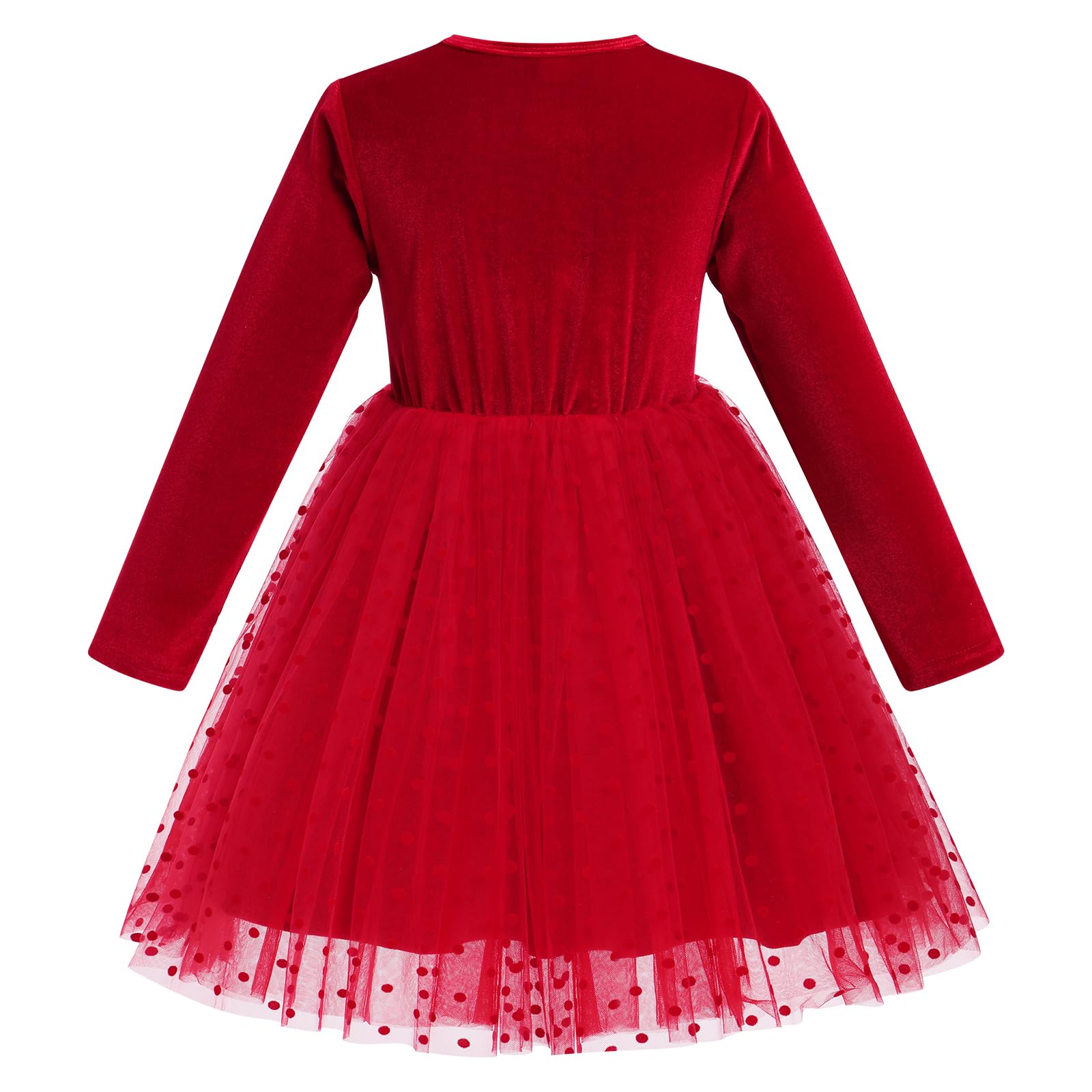 Girls Red Velvet Dress Long Sleeve Toddler Velvet Polka Dot Dress for Girls Casual Spring Fall Dress Princess Christmas Party Dress with Headband Winter Outfits Xmas Holiday Wedding Dress Red 3-4 Year