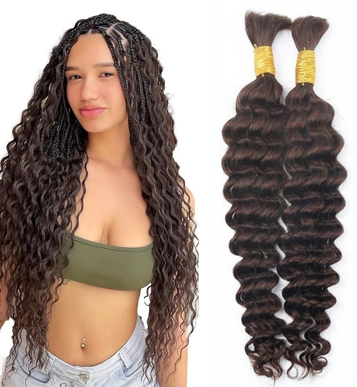 Unipearl Deep Curly Bulk Human Hair for Braiding 100g 2 Bundles 14 Inch Boho Braids Hair Extensions