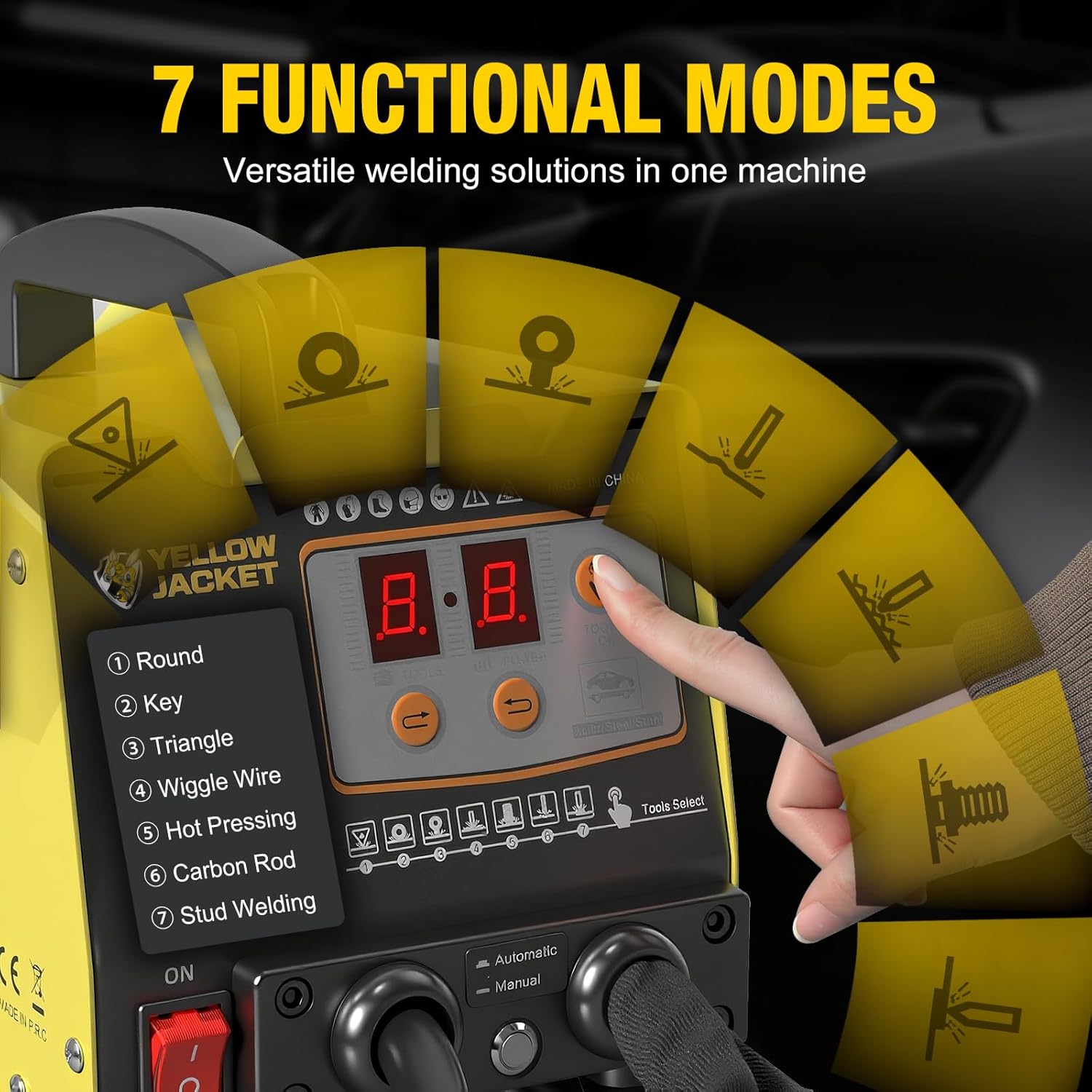 YELLOW JACKET Stud Welder Dent Repair Kit, 3KW Spot Welder Dent Puller, Auto/Manual Welding & 7 Modes, 110V Auto Body Spot Welding Dent Repair Machine for Car, Truck & Steel Panels