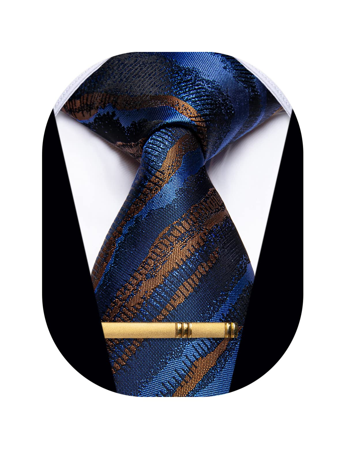 Men's Neckties Striped Tie and Plaid Neckties for Men Woven Silk Tie Gold Tie Clip Set