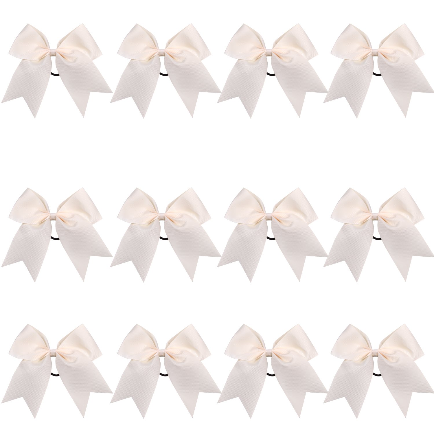 8 Inch Cheerleader Bows Ponytail Holder Solid Color Cheerleading Bows Hair Tie (Cream color)