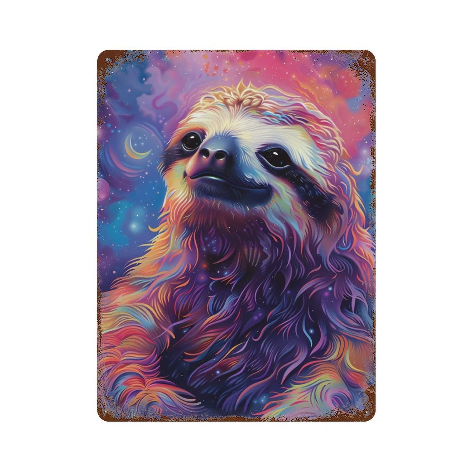 Garage Style Cosmic Sloth Portrait Decorative Tin Sign 15.7"x11.8", Shabby Chic Decor for Bar And Workshop