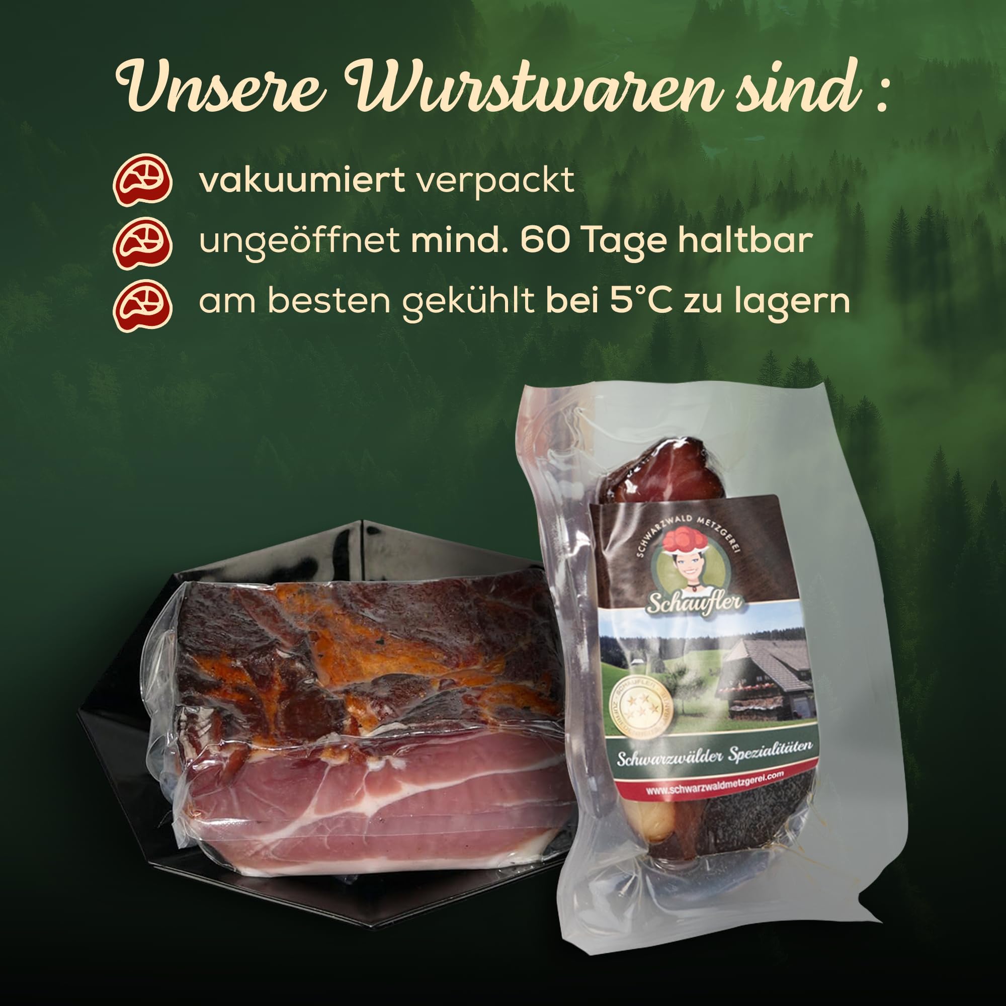 Schwarzwald Metzgerei – Schwarzwälder Schinken am Stück mit herzhaft rauchigem Aroma – Räucherschinken nach Schwarzwälder Tradition (500g)