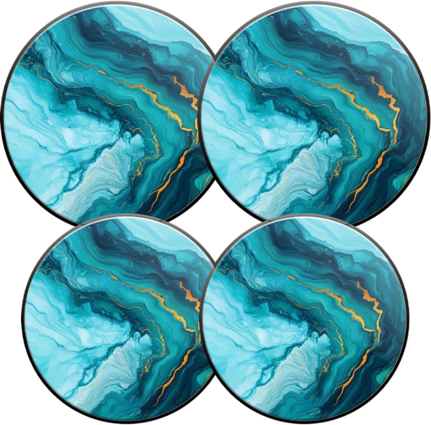 Gas Stove Burner Covers,Set of 4,Metal Cover for Electric Stovetop Kitchen,8 Inches and 10 Inches,Sleek Gorgeous Marble Turquoise Ocean Teal Picture
