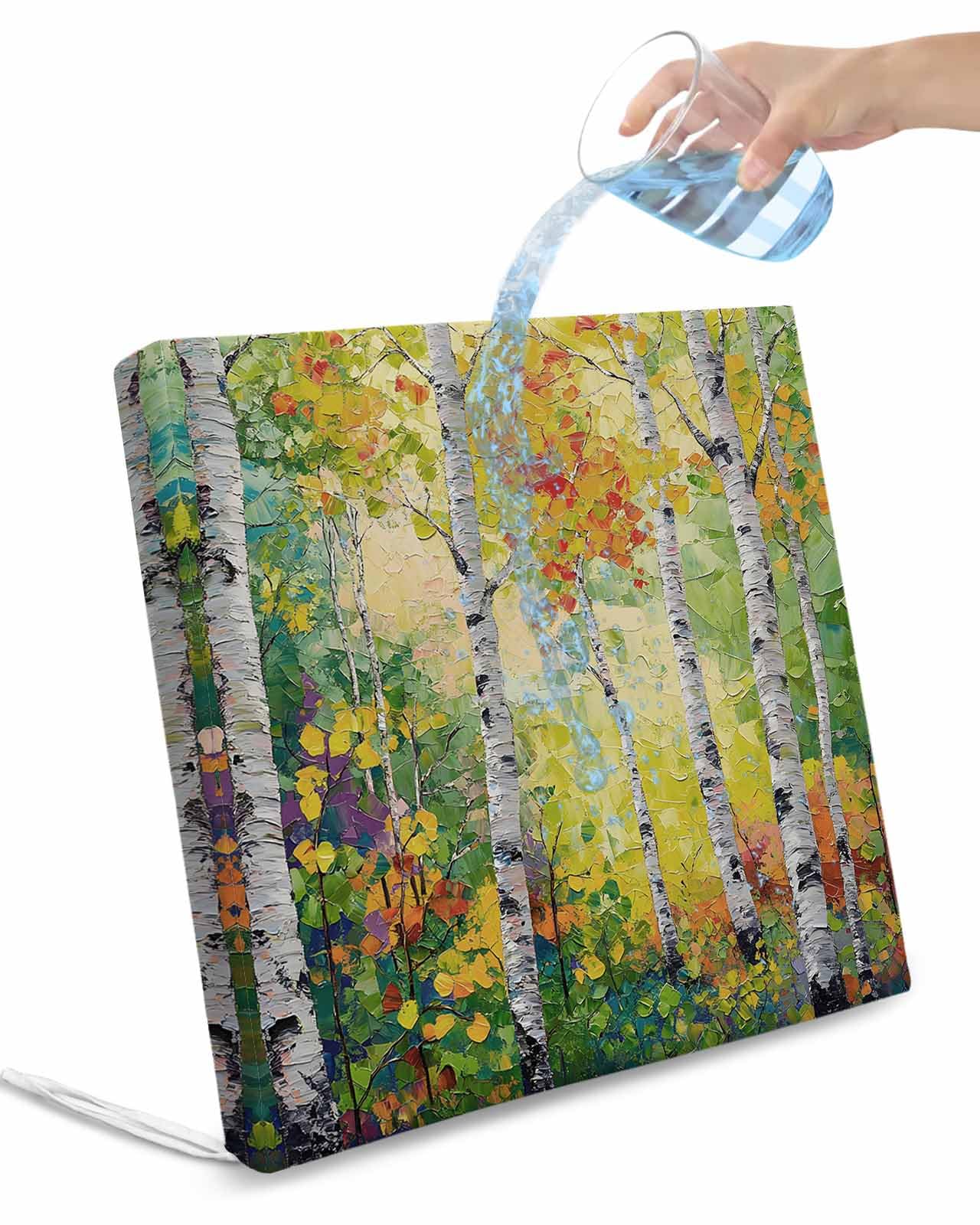 Hokiten Modern Oil Painting Outdoor Cushion Chair Cover Set of 2 - Waterproof Couch Seat Covers, Summer Botanical Yellow Green Patio Furniture Protector Cushions Slipcovers for Sofa/RV, 22