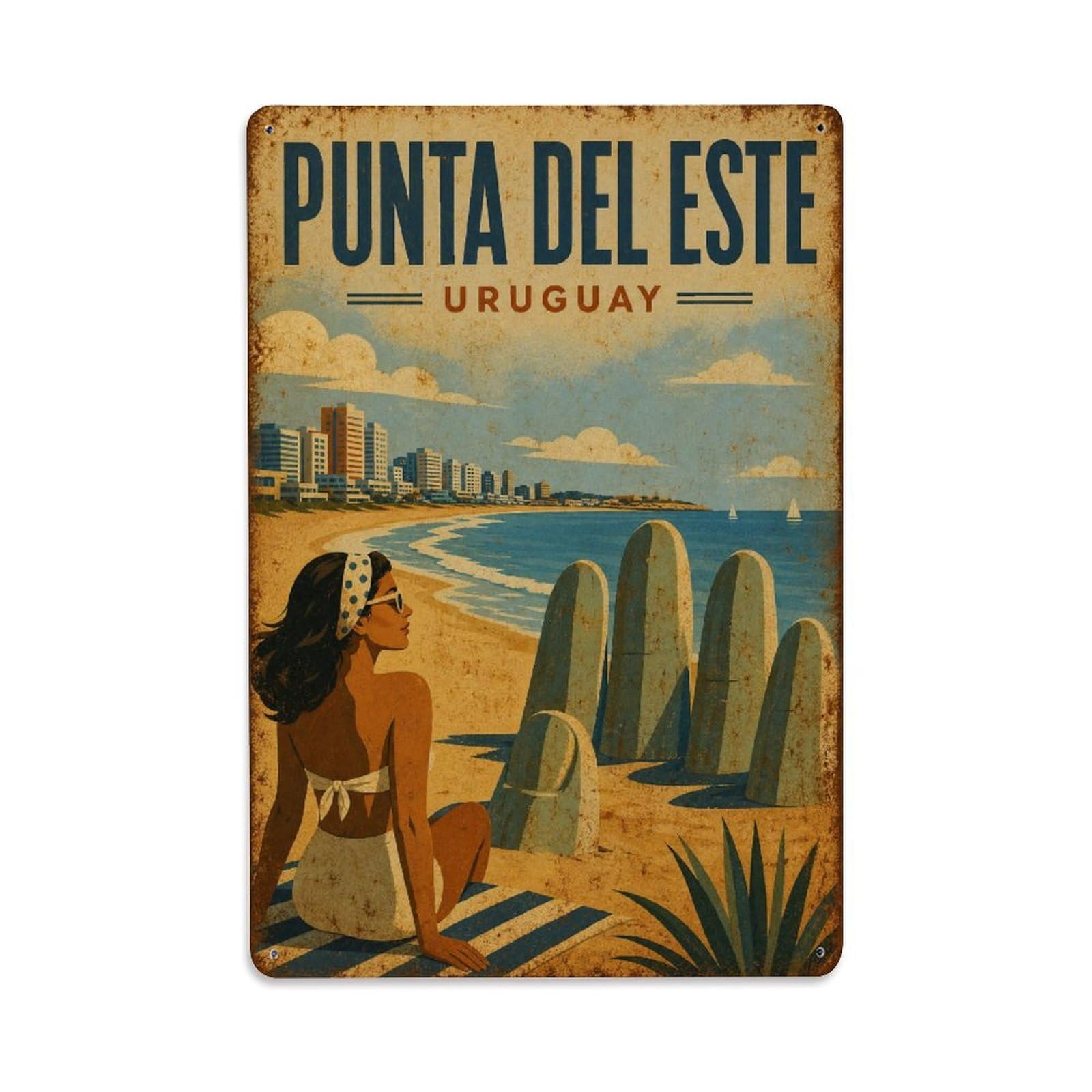 Travel Vintage Uruguay Punta Del Este Metal Tin Sign