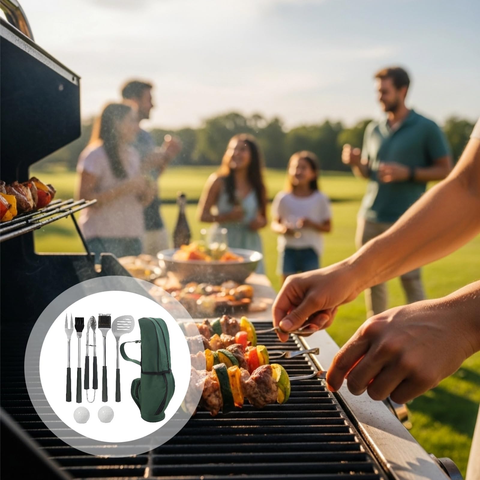 8-częściowy zestaw przyborów do grillowania golfowego – wysokiej jakości narzędzia do grillowania ze stali nierdzewnej z uchwytem PP i torbą do przechowywania dla miłośników golfa i entuzjastów