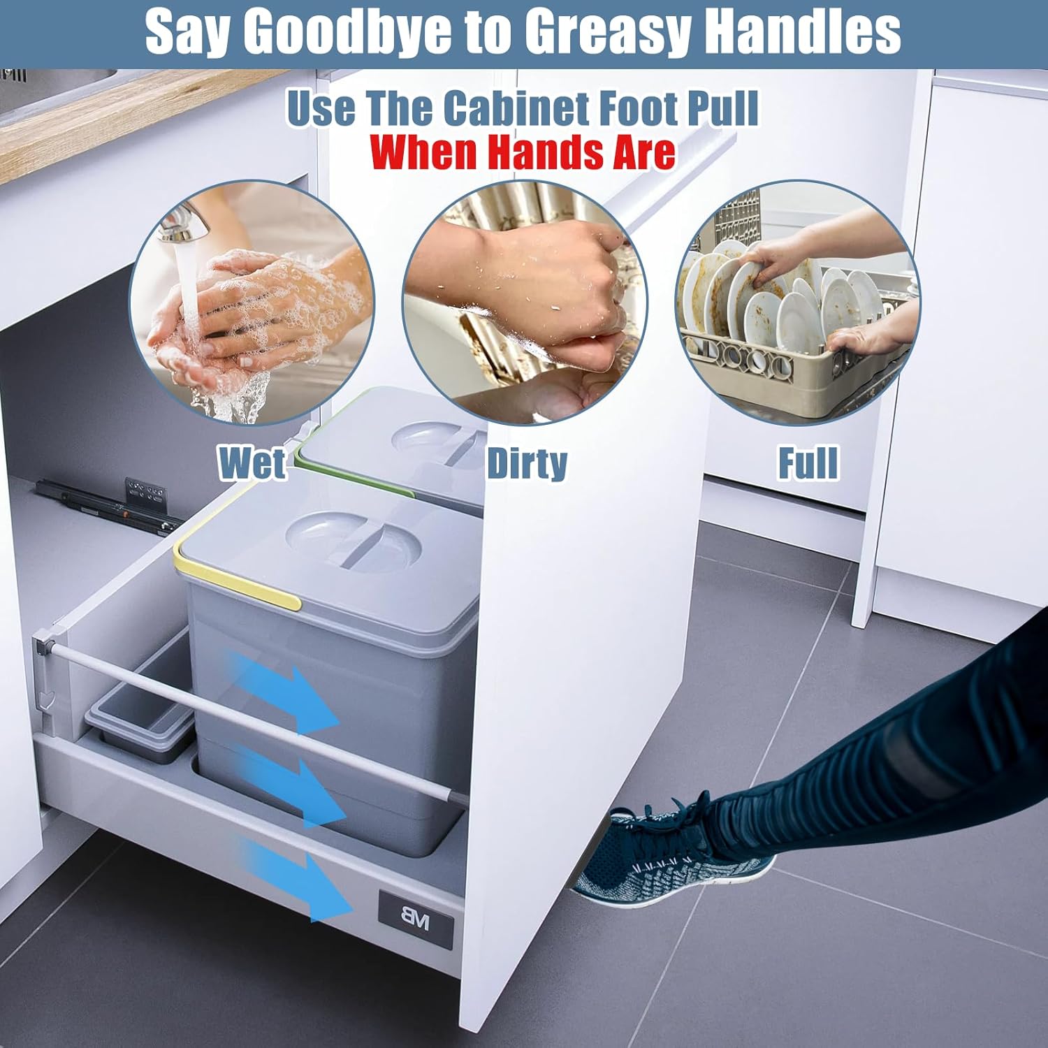 Hysagtek Foot Pull for Trash Cabinet Drawer, Cabinet Foot Pull, Touchless Hands Free Design for Full Overlay Cabinet Door