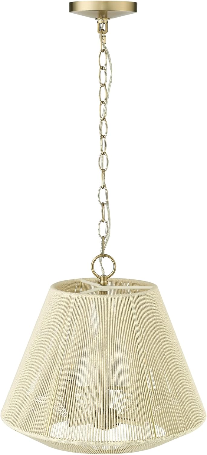 ML Lighting | Sterling Collection | 20603-MG | 3 Light Pendant in Modern Gold Finish with Cotton Twine Shade | Perfect for Kitchens, Dining Rooms, Living Rooms, Entryways, Hallways