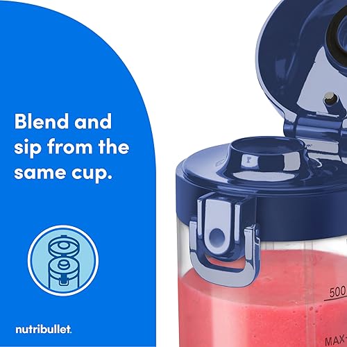 Miniatura 4 de nutribullet Licuadora portátil, inalámbrica, recipiente de 20 onzas, licuadora personal, USB-C recargable, azul marino, NBPB50100NB