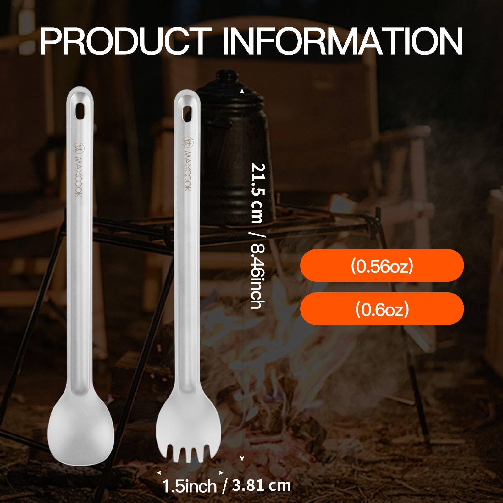 Titanium Spork, 2 sztuki tytanowych łyżek z długim uchwytem, sztućce outdoorowe, wielofunkcyjne łyżki na kemping, wędrówki i przygody na świeżym powietrzu