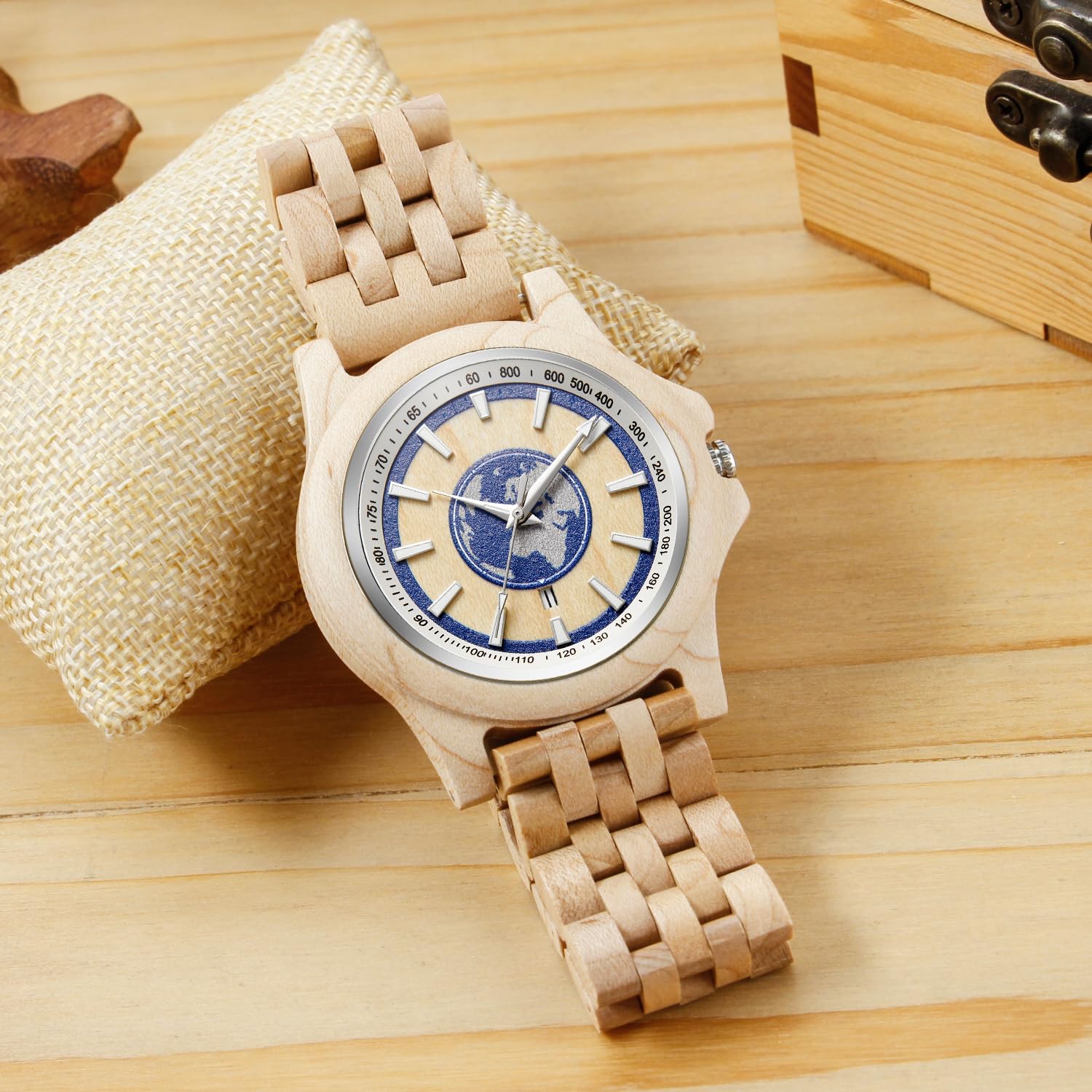 Tiong Reloj de madera para hombre, reloj de cuarzo analógico de color natural, correa de madera ajustable, reloj de cuarzo para hombre, Q1058-1, Pulsera