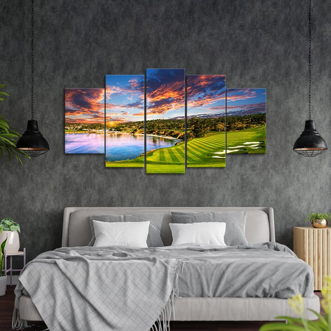 RyounoArt 5 Piece Golf Canvas Wall Art California Golf Course Sunset Pictures Painting for Living Room Bedroom Office Wall Decor Modern Artwork Ready to Hang - Image 5