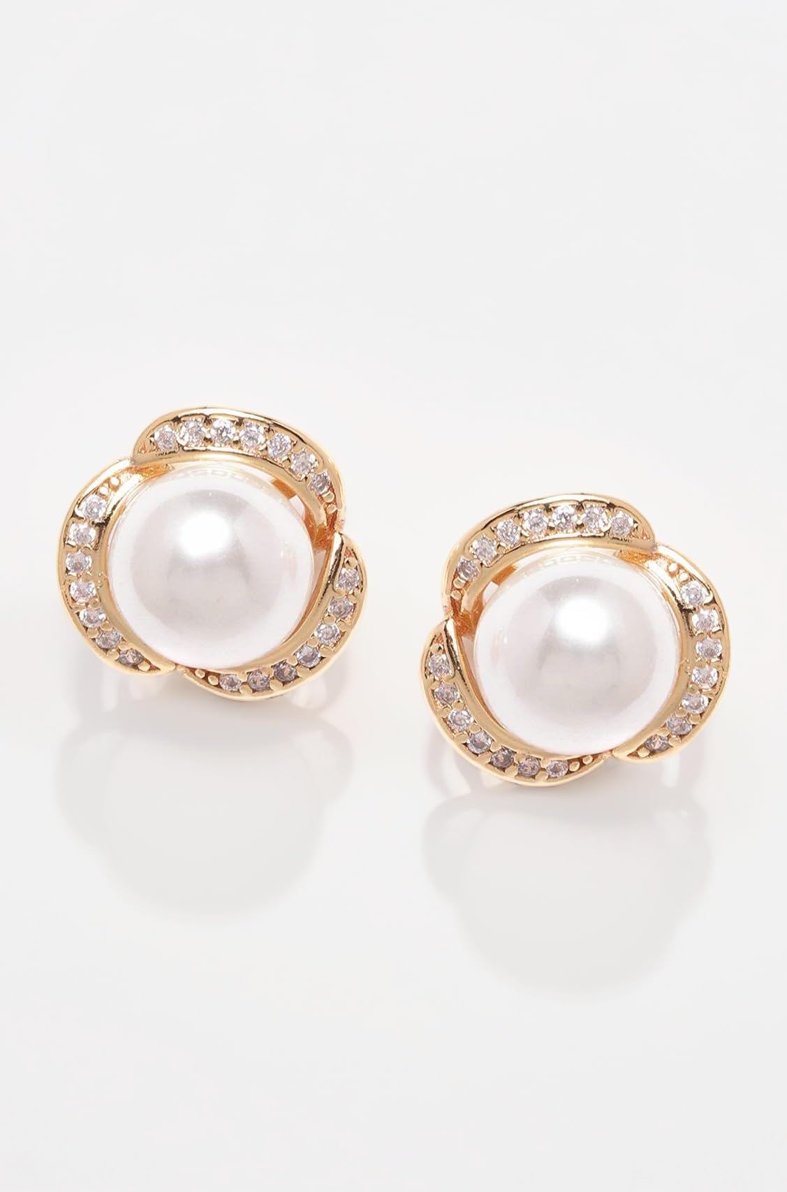 Splendid Gold Tone Shimmering Cubic Zirconia & Pearl Stud Earring For Women-ZPFK9471