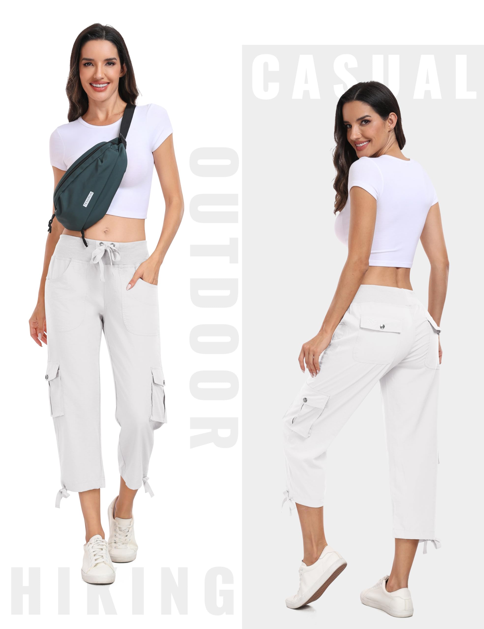 MoFiz Damen 3/4 Hose Sommer Cargohose Wanderhose Mode Caprihose Atmungsaktiv Jogginghose Reisehose Outdoorhose mit 6 Taschen