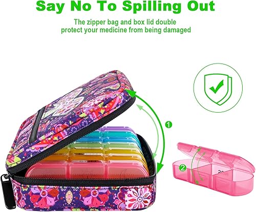 Miniatura 6 de Tnvee - Organizador semanal de píldoras 3 veces al día con bolsa de viaje, caja de píldoras de viaje portátil grande para vitaminas, aceite de