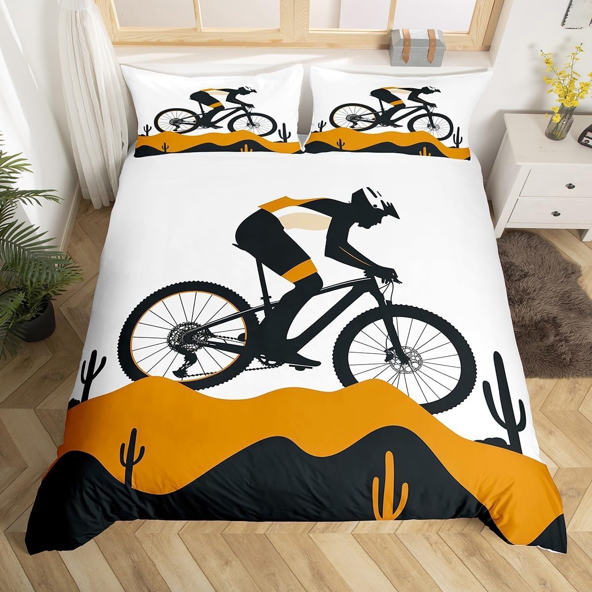 Housse de couette 200x200 vélo avec 2 taies d'oreiller pour lit 2 personnes