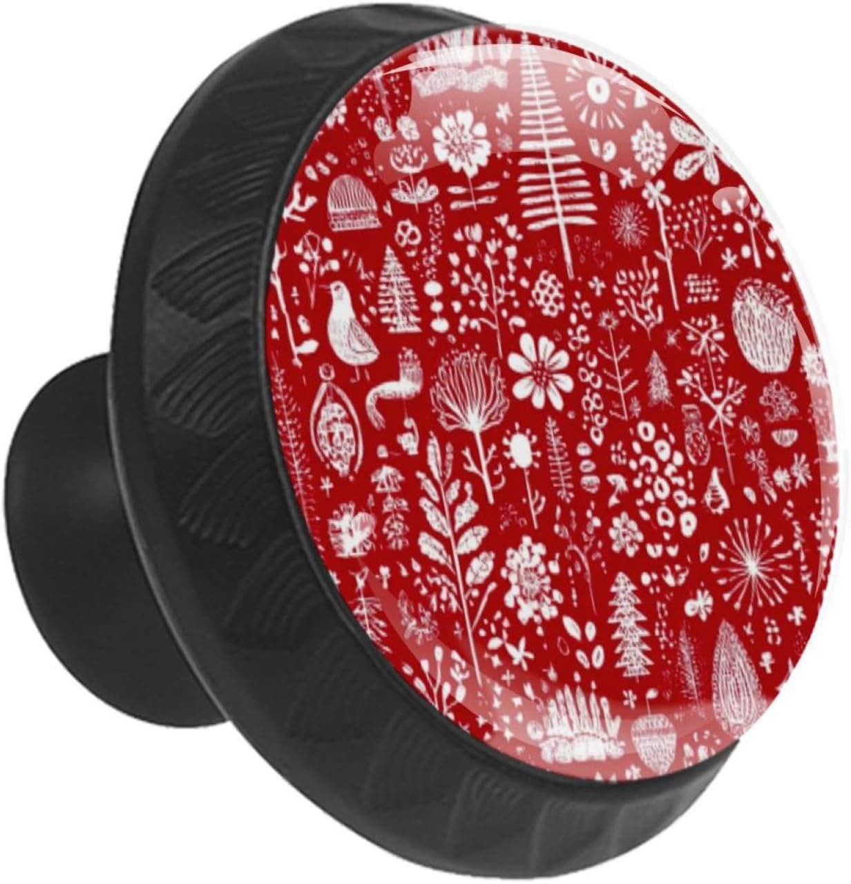 Black Christmas Ho Red Pattern (3) Printed Cabinet Knobs, Practical Drawer Knobs for Kitchen Bedroom Bathroom Decoration