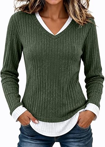 Womens Long Sleeve Shirts Lightweight Tunic Sweaters