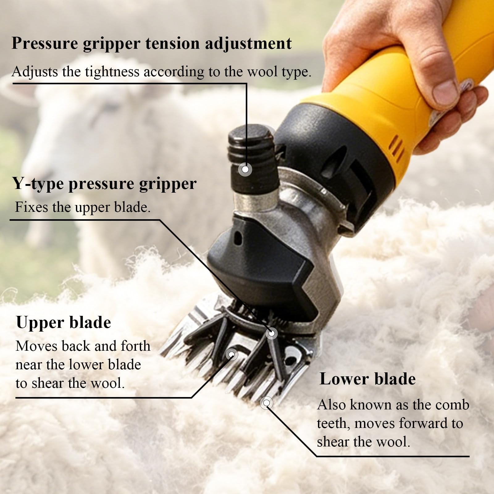 Esquiladora De Ovejas, MáQuina Esquilar Ovejas Cabra Alpaca con 6 Ajuste De Velocidad,Esquiladora Profesional para ovejas, Cabras, Alpacas y Llamas Yellow
