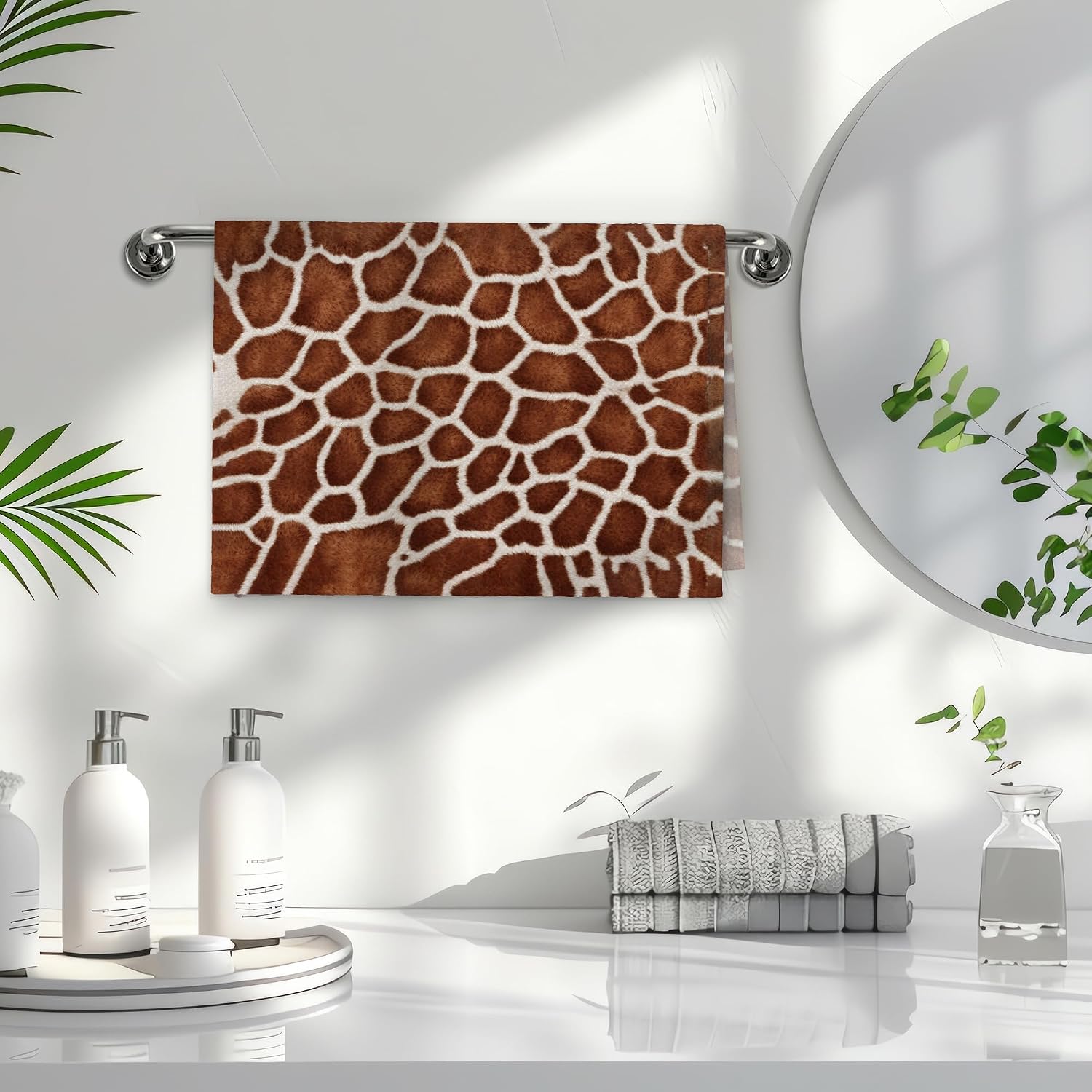 Funny Giraffe Kitchen Towels, Animal Lovers Gifts for Women Men Dish Tea Towels for Kitchen, Rustic Farmhouse Giraffe Print Decorative Hand Towels for Bathroom Decor, 16x24 Inch Set of 2 image 3