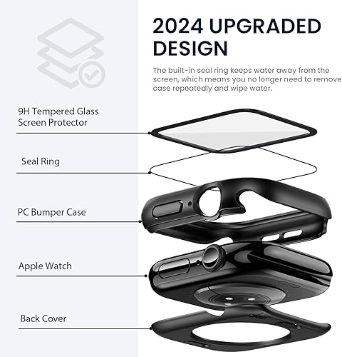 Vista 147 de Tensea - Funda protectora de pantalla impermeable para Apple Watch (2 en 1) para Apple Watch Serie SE 7, 5, 4, accesorios de 45 mm, iWatch protector