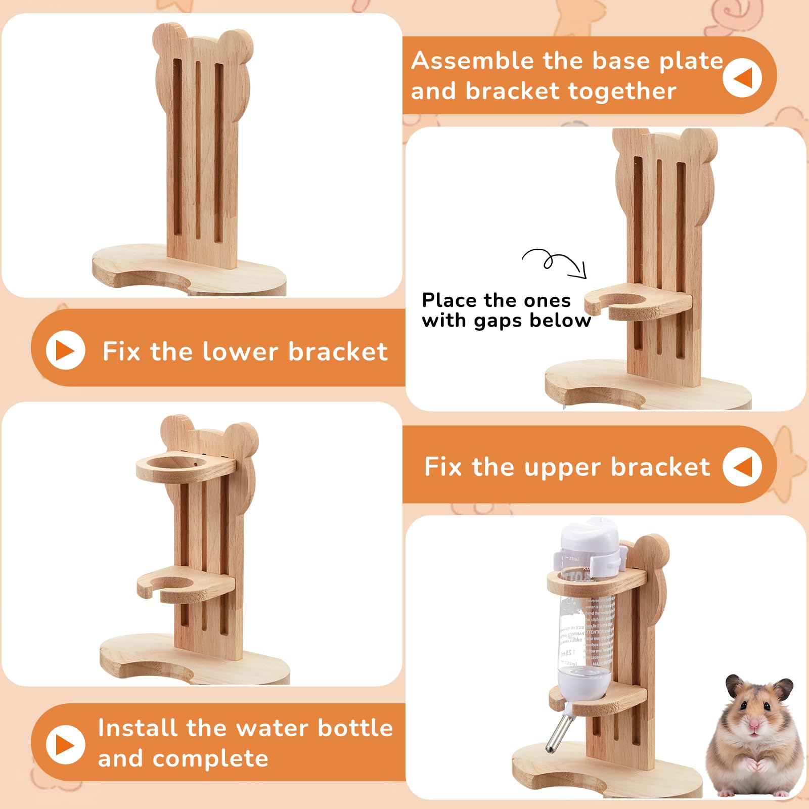 18-teiliges Hamsterkäfig-Zubehör, leises Hamsterrad, 15-teiliges Kauspielzeug-Set, Labyrinth-Holzhaus und Wasserflaschen-Set für Ratten, Mäuse, Kleintiere, Lebensraum (Harmonie-Holzstil)