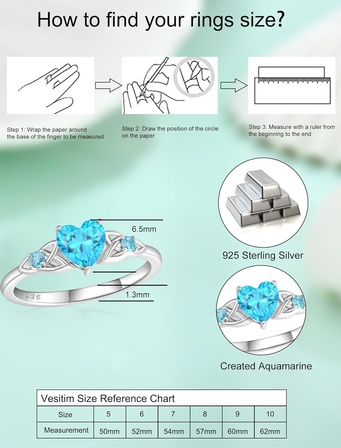 Celtic Knot Rings for Women 925 Sterling Silver Solitaire Ring Wedding Engagement Band Heart Birthstone Jewelry Size 5-10 - Image 6