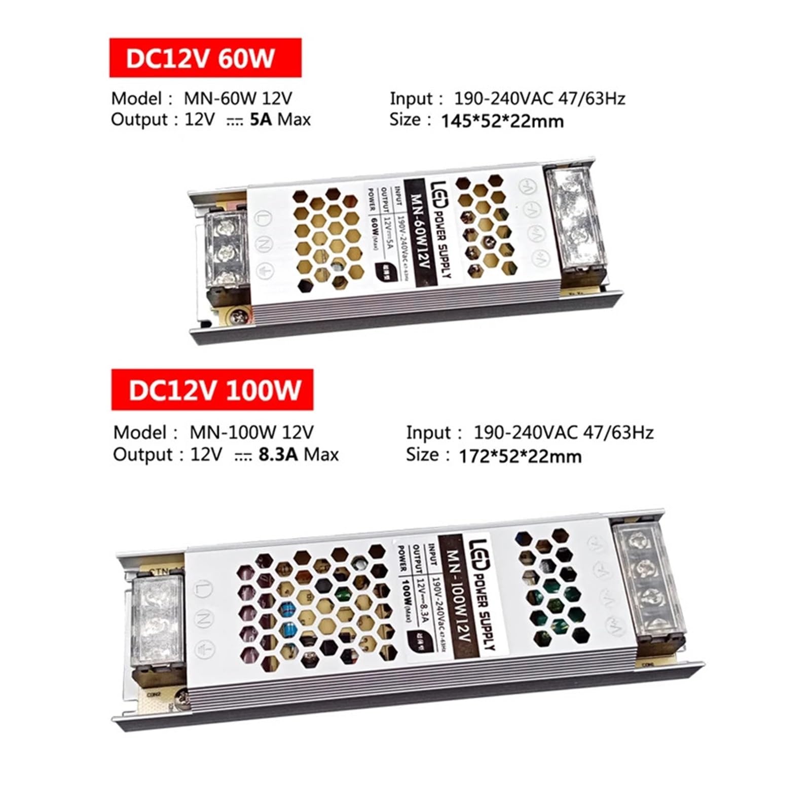 Transformateur de puissance 220V à 12V 24V, 1 pièce, 60W 100W 200W 300W 400W 500W, pilote LED, convertisseur ultra-fin for bandes lumineuses LED(400W,12V)
