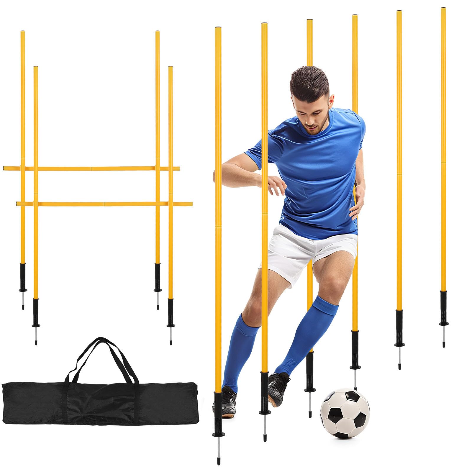Slalomstangen Fussball Set, Slalom Poles 6, Horizontale Stöcke 2, Slalom Stangen mit Feder, Sprunghafte Agilität Stangen