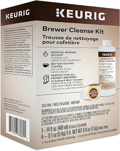 Keurig Brewer Cleanse Kit For Maintenance Includes Descaling Solution & Rinse Pods, Compatible with Keurig Classic/1.0 & 2.0 K-Cup Pod Coffee Makers, 4 Count