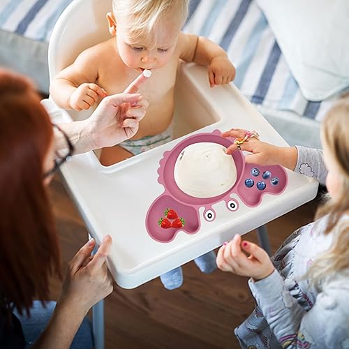 Miniatura 3 de Juego de utensilios de alimentación de silicona para bebés, incluye ventosa, plato dividido, cucharas, tenedores, babero ajustable, lindo juego de