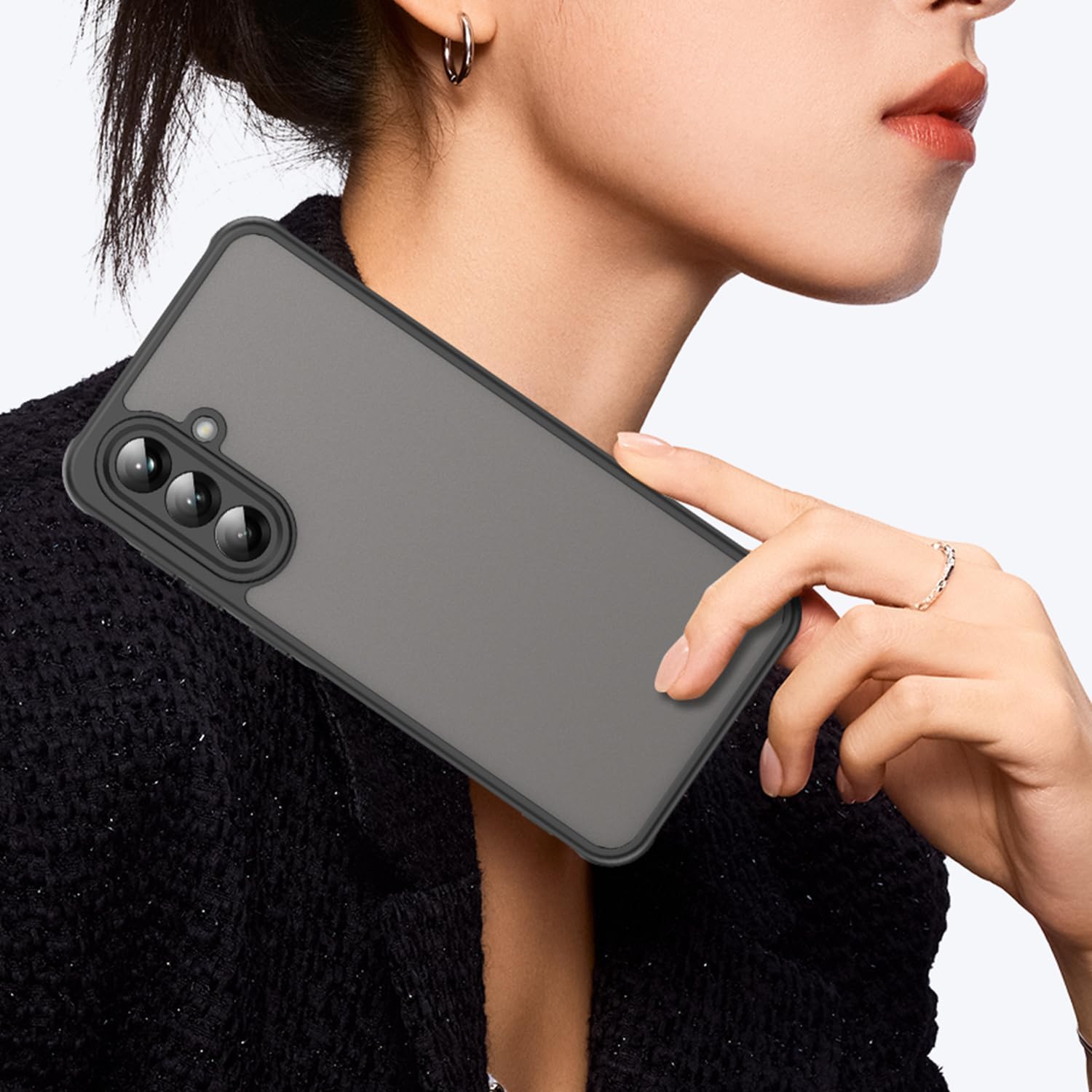 USTIYA FG Capa para Samsung Galaxy A56 5G Case Matte Acrílico Uso Resistente Protetora de Câmera Capinha Acessórios para Celular com Cordão Preto
