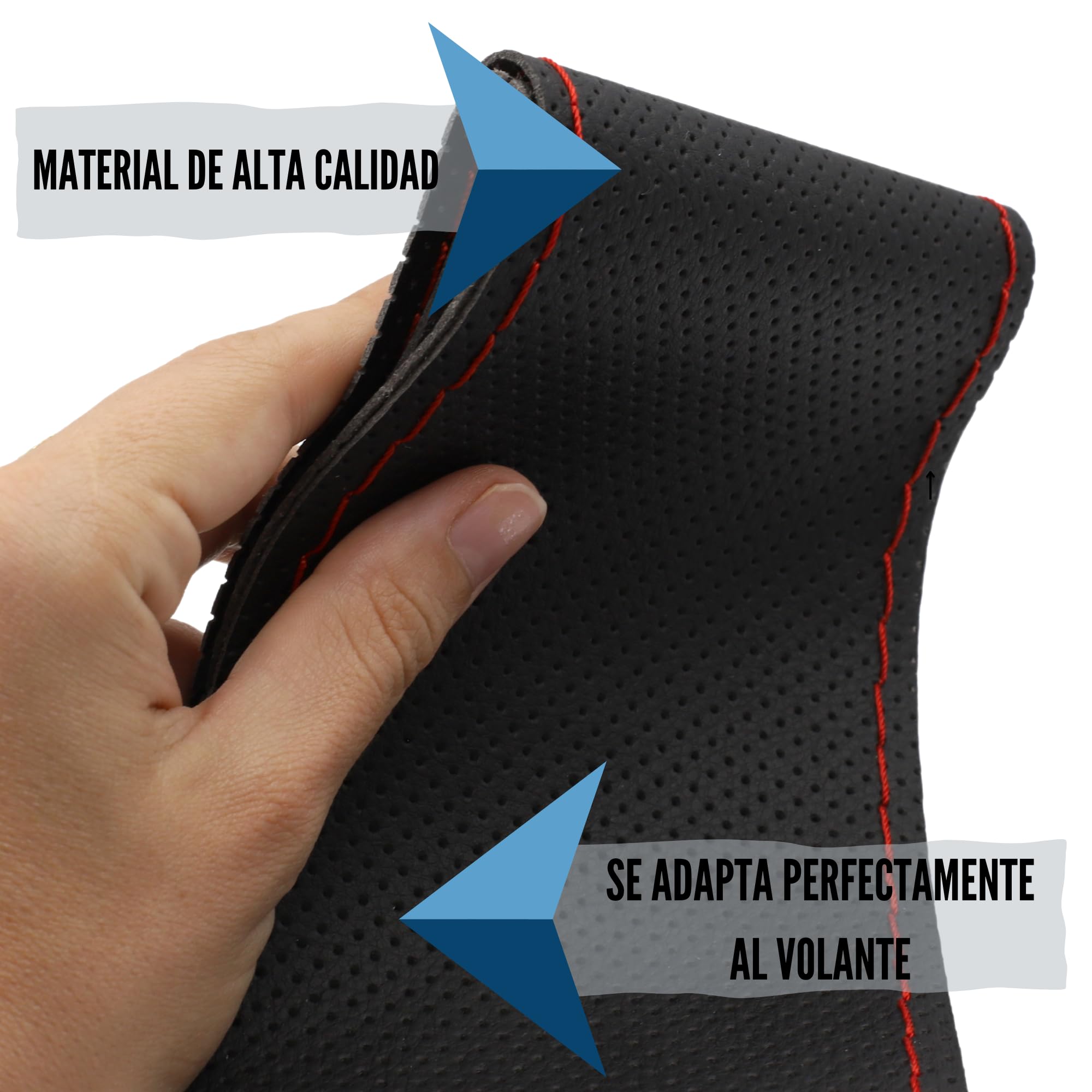 Funda para Volante con Agujas E Hilo, Cubierta para Volante, Protector Volante para Coser, Funda Volante Anti Deslizante, Apto para diámetro 37/38 cm, Negro con Hilo Rojo - imagen 4