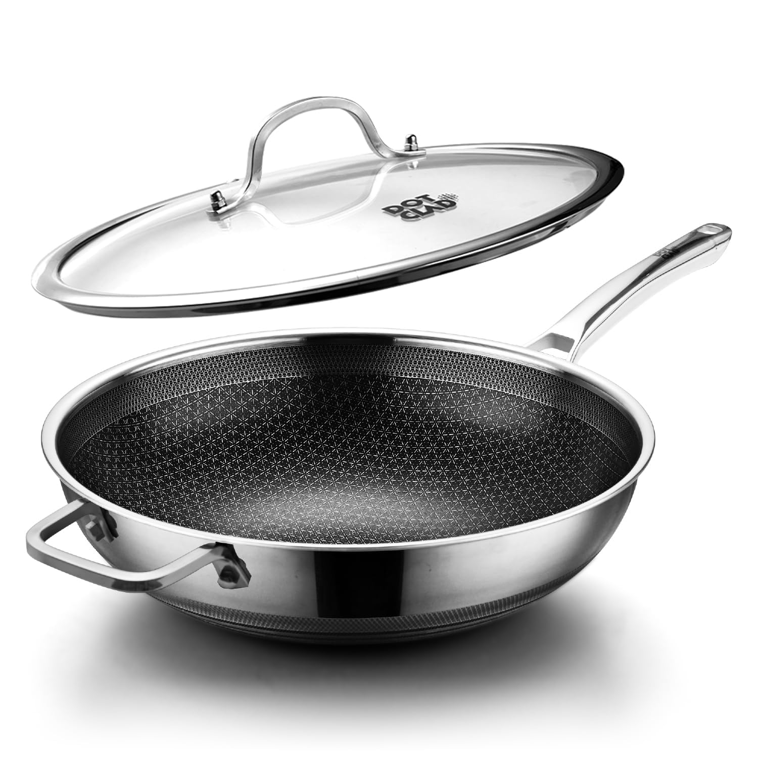 Wok Pan 32cm (13") Wok with Lid, Non Stick Stainless Steel Woks & Stir-Fry Pans Nonstick, Dishwasher and Oven Safe, Works on Induction, PFOA Free Cookware